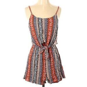 As you Wish Romper Spaghetti Strap Orange Boho S Aztec Western Shorts Jumpsuit